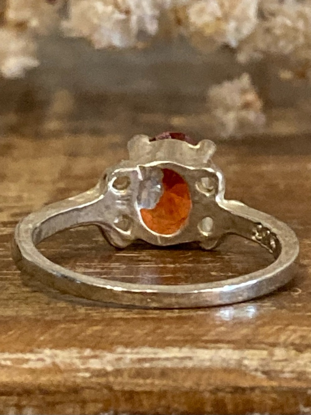 Sterling Silver 925 Orange Red Faceted Gemstone Ring Size 7 - Picture 6 of 13